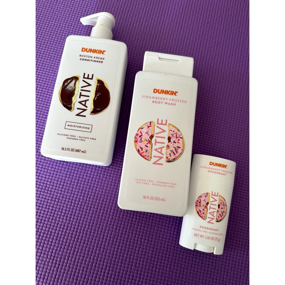 New Native DUNKIN Lot Strawberry Frosted Body Wash, Deodorant Boston Kreme